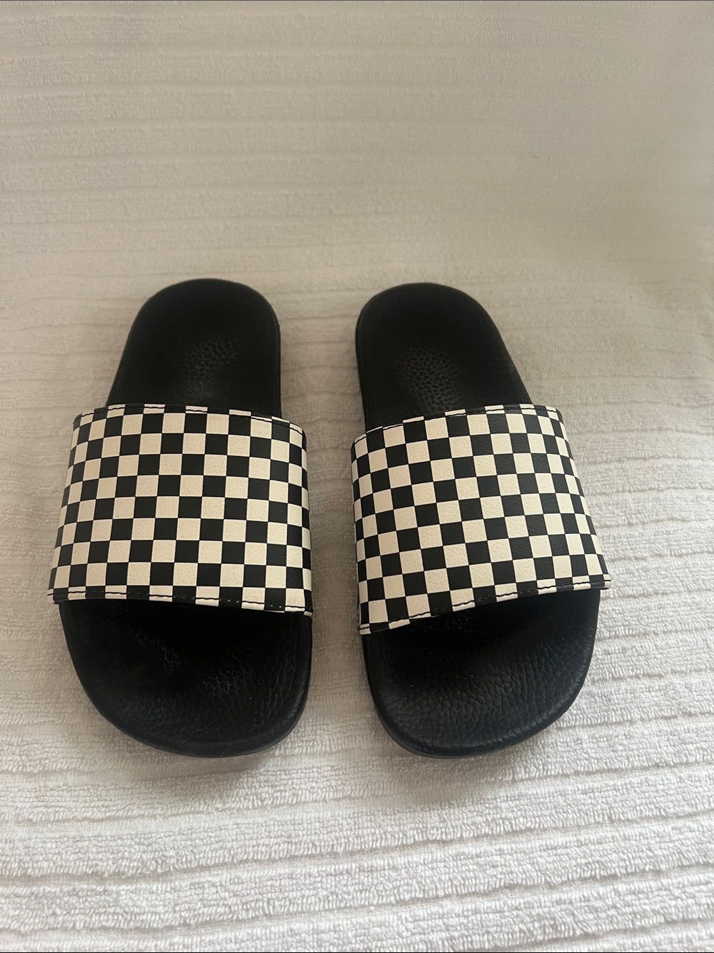 Vans Kids Black and White Checkerboard Slide Sandals